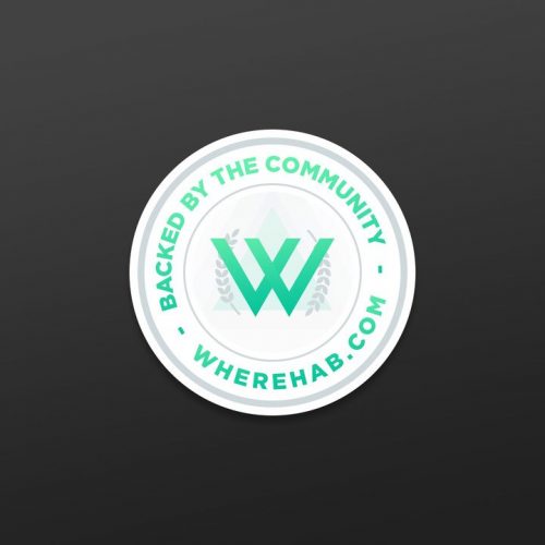 Wherehab logo seal on black backdrop